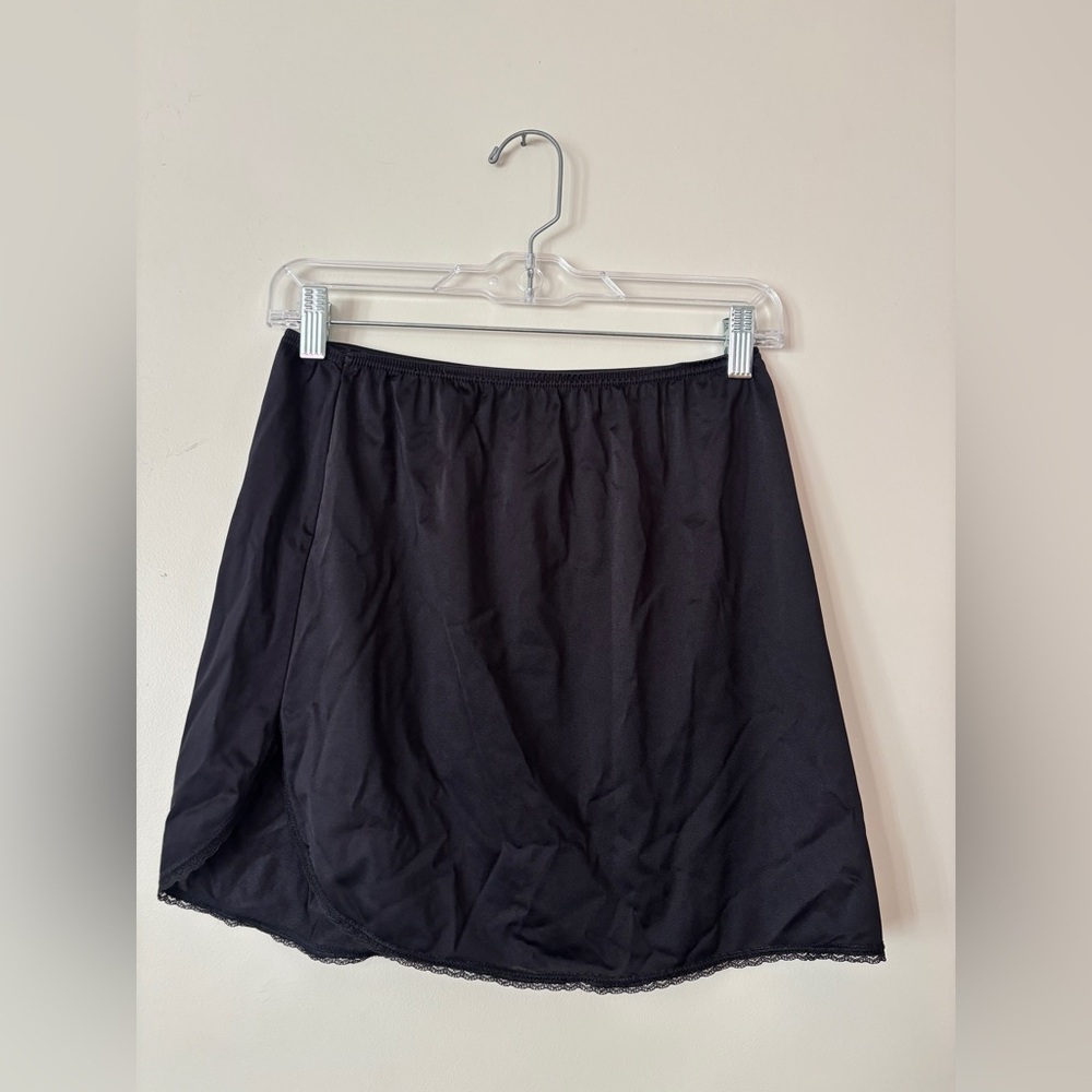 Vintage Vanity Fair Black Slip Skirt with Slit and Lace Detail